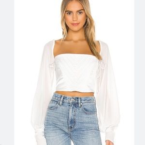 Danielle Guizio Lace Up Long Sleeve Corset Top